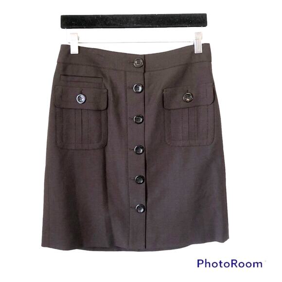 Ann Taylor Skirt Women’s Size 2 Wool Cargo Midi Brown Button Academia Utility - Picture 1 of 9